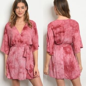Rose tie dye wrap dress